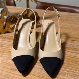 Chic Beige and Black Slingback Heels